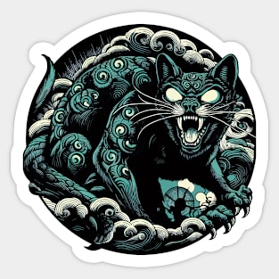 Spooky yokai angry cat Sticker